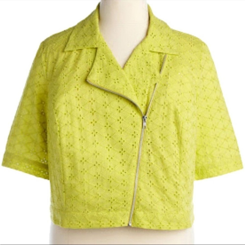 Jessica Simpson Lime Green Eyelet Motto Jacket Size 1X